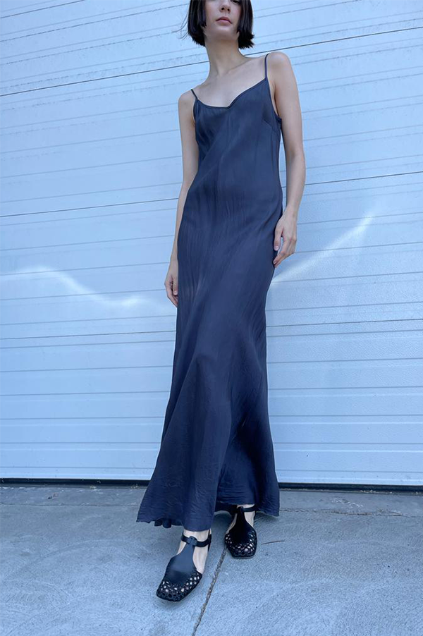 Floor-Length Bias Ankle Slip in Navy Des Kohan Floor-Length Bias Ankle Slip in Navy Des Kohan