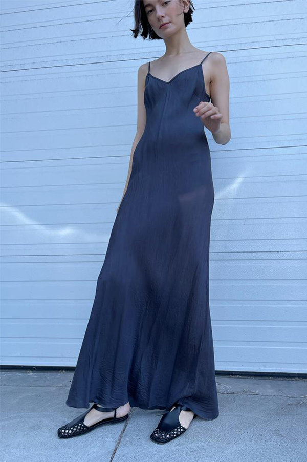 Floor-Length Bias Ankle Slip in Navy Des Kohan Floor-Length Bias Ankle Slip in Navy Des Kohan