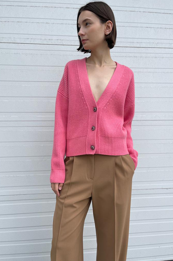 Odeeh Crystal Buttons Cardigan in Candy Pink