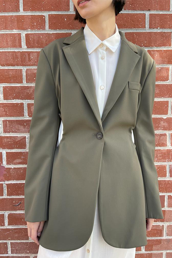 Gathered Cutout Blazer in Olive