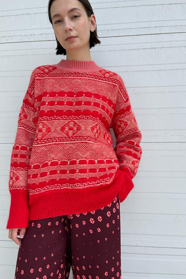 Odeeh Graphic Knit Sweater in Geranium