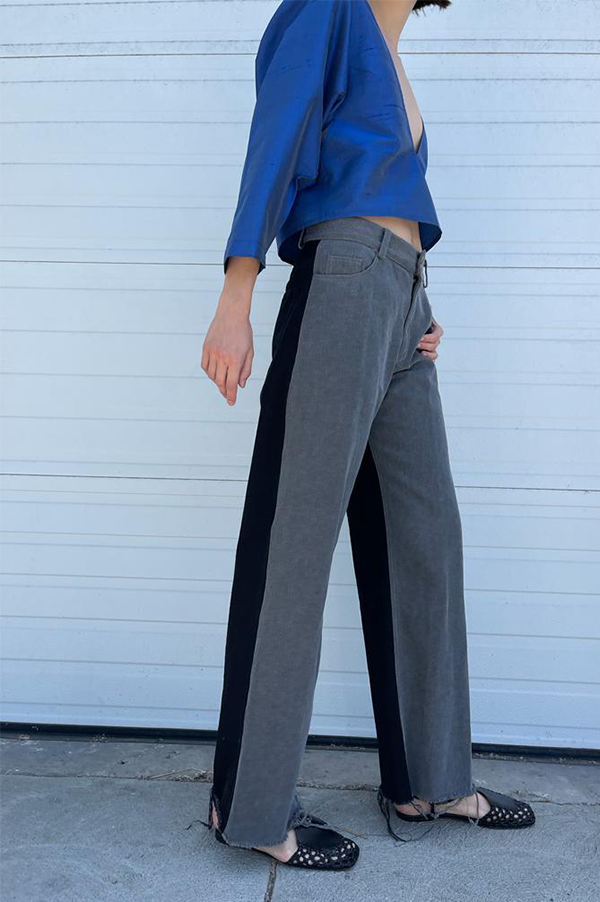 Two Tone Wide Leg Jeans in Gray Black