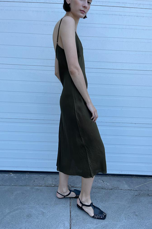 Calf-Length Bias Long Slip in Olive (Sold Out)