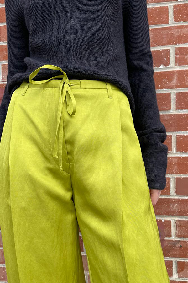 Christian Wijnants Pamir Wide Leg Drawstring Trousers in Anis Green