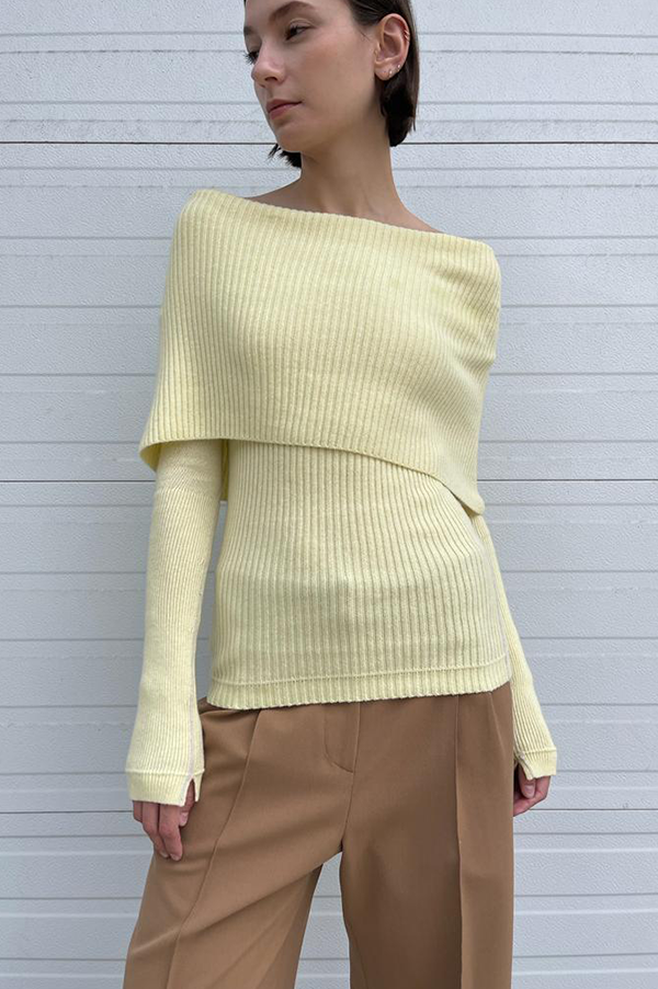 Off the sales shoulder yellow sweater