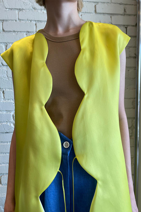 Scalloped Organza Wrap Dress in Neon Yellow Des Kohan Scalloped Organza Wrap Dress in Neon Yellow Des Kohan