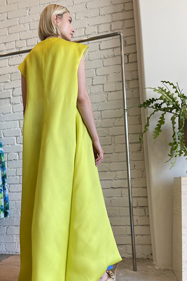 Scalloped Organza Wrap Dress in Neon Yellow – Des Kohan
