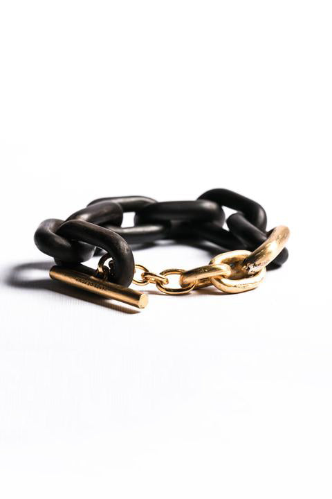 Wood and Acid Gold Toggle Chain Bracelet