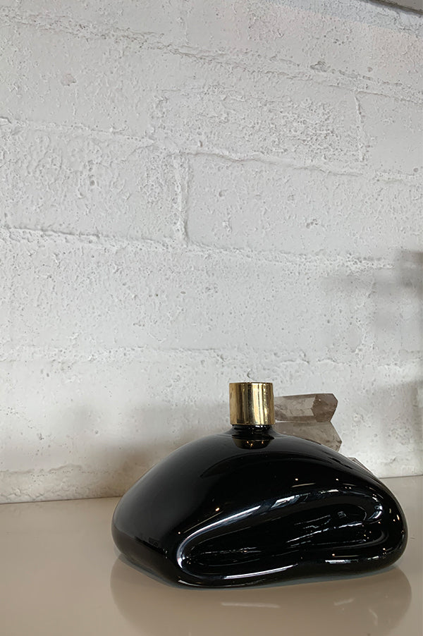 Aesa Black Glass + Bronze Candlestick Holder