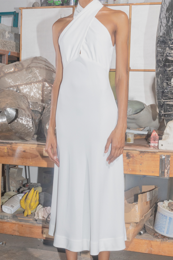 Cross Front Bodice Dress in White – Des Kohan