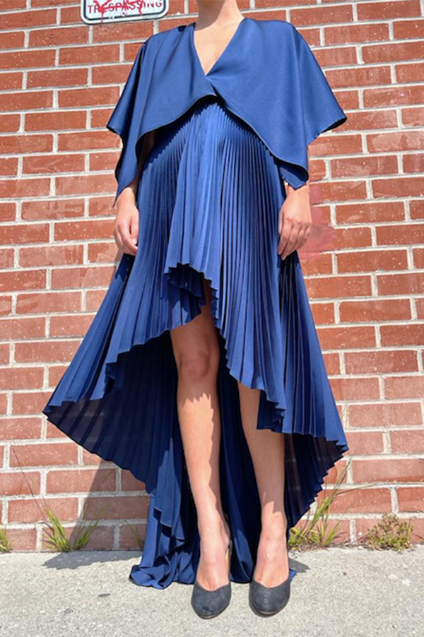 open lace back dress A Line Beaded Navy Blue Formal Dresses Pleated 3/4 Sleeve Maxi Prom Dresses ARD1031