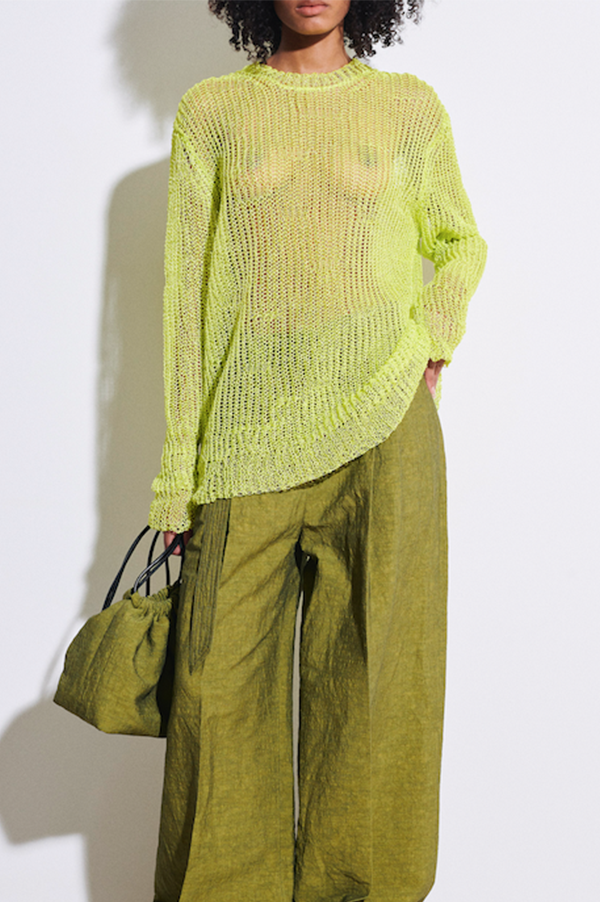 Kuma Open Knit Sweater in Neon Yellow