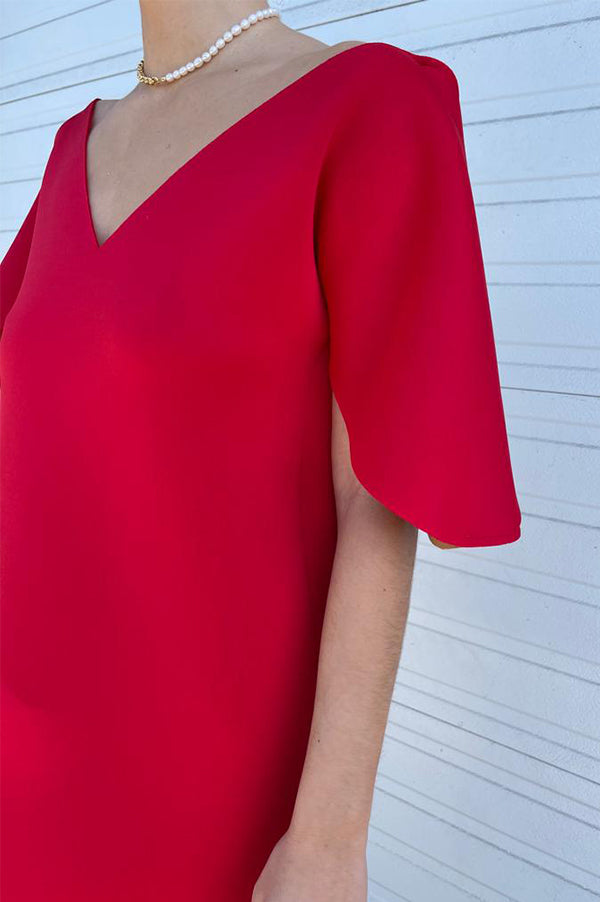 strapless open back dress Reversible Scallop Dress in Red/Camel – Des Kohan