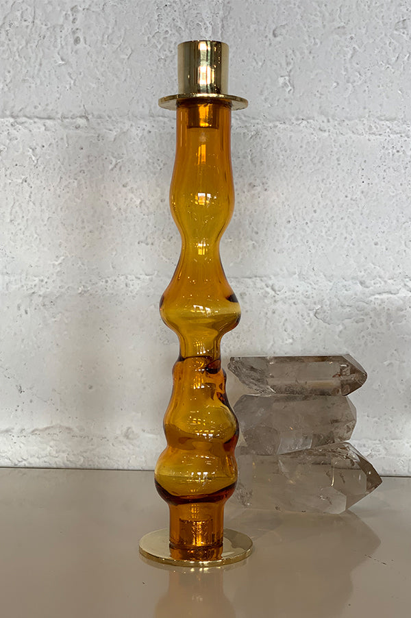 Aesa Tall Citrine Glass + Bronze Candlestick Holder