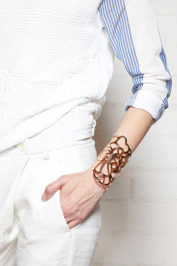 Bronze Laser Cut Lace Cuff Bracelet – Des Kohan