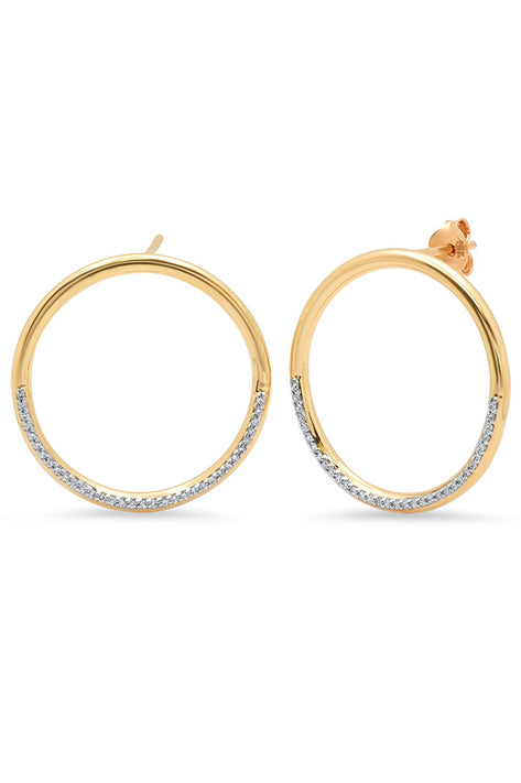 Gold Half Diamond Loop Earrings