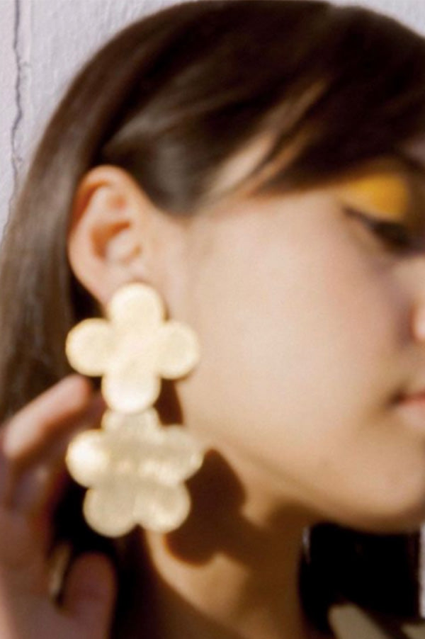 Double Flower Weave Gold Earrings