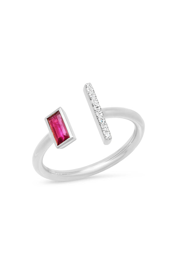Open Ruby and Diamond Bar Ring