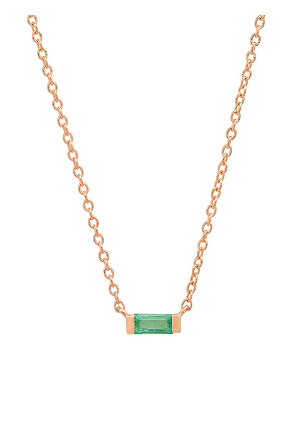 Solitare Emerald Baguette Necklace