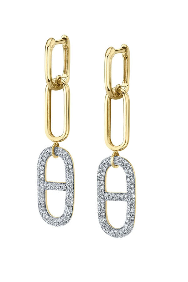 Stirrup Link Earrings with White Pavé Diamonds