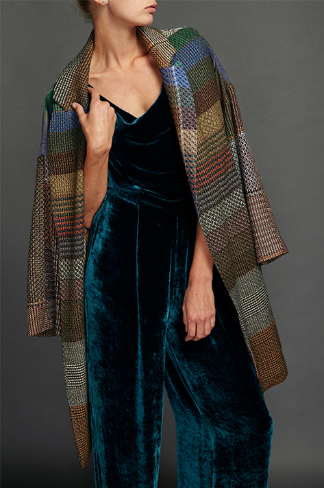 Teal Vintage Velvet Cowl Neck Jumpsuit