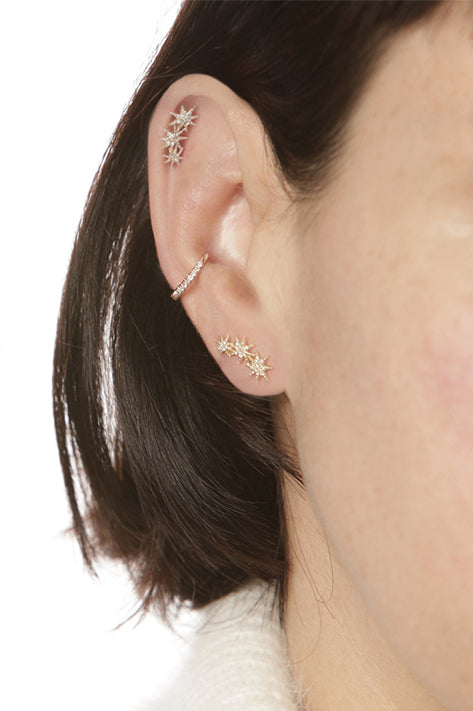 Triple Star Earrings with Pave Diamonds (Pair)
