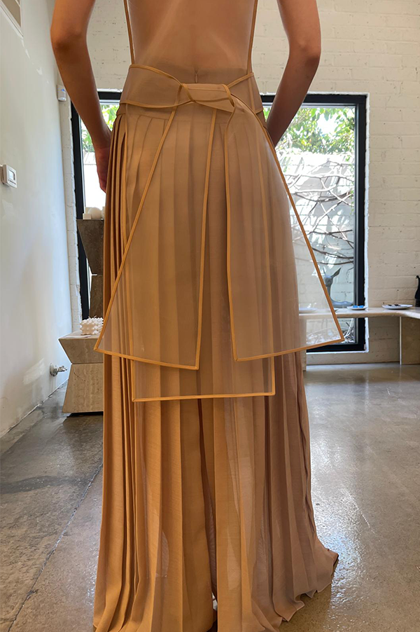 Beaded Apron Dress in Nude Des Kohan Beaded Apron Dress in Nude Des Kohan