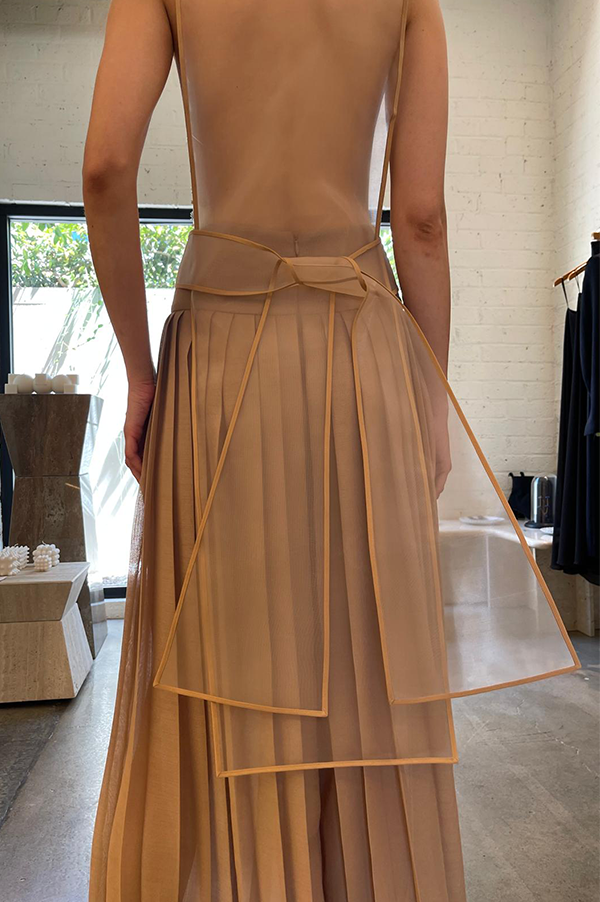 Beaded Apron Dress in Nude Des Kohan Beaded Apron Dress in Nude Des Kohan