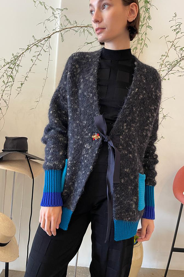Odeeh Color Block Patch Cardigan in Brick Earth