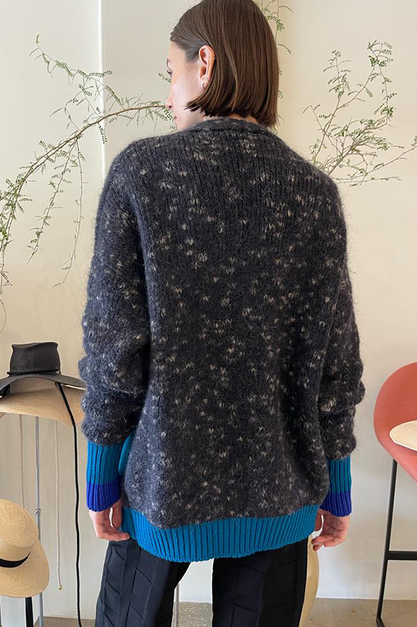 Odeeh Color Block Patch Cardigan in Brick Earth
