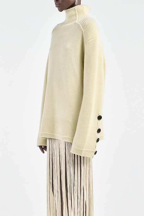 Button Mock Neck Sweater in Primrose