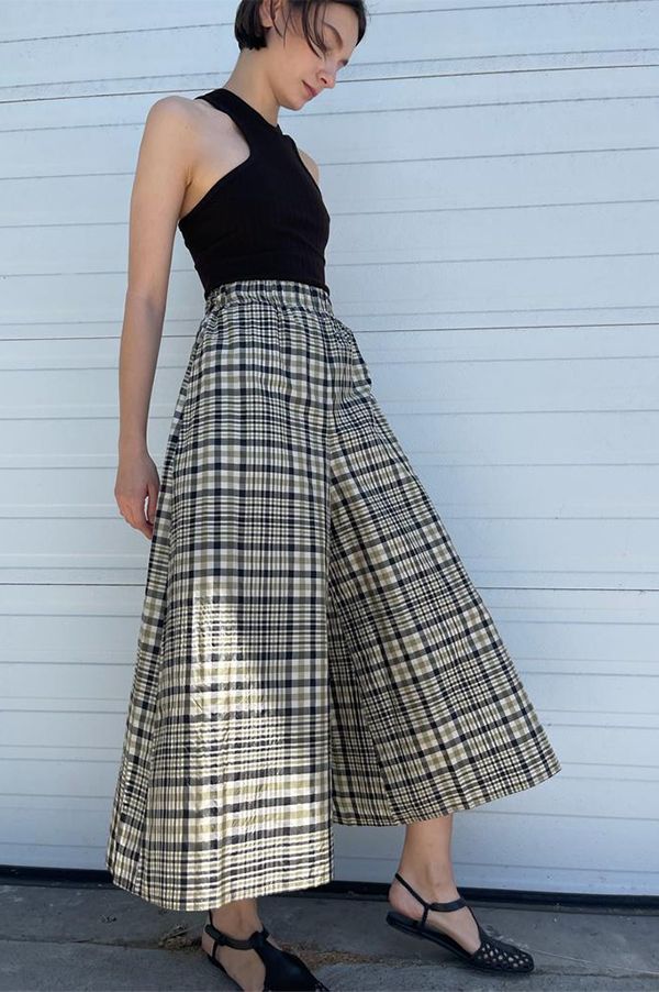 Dusan Silk Taffeta Gaucho Pants in Check