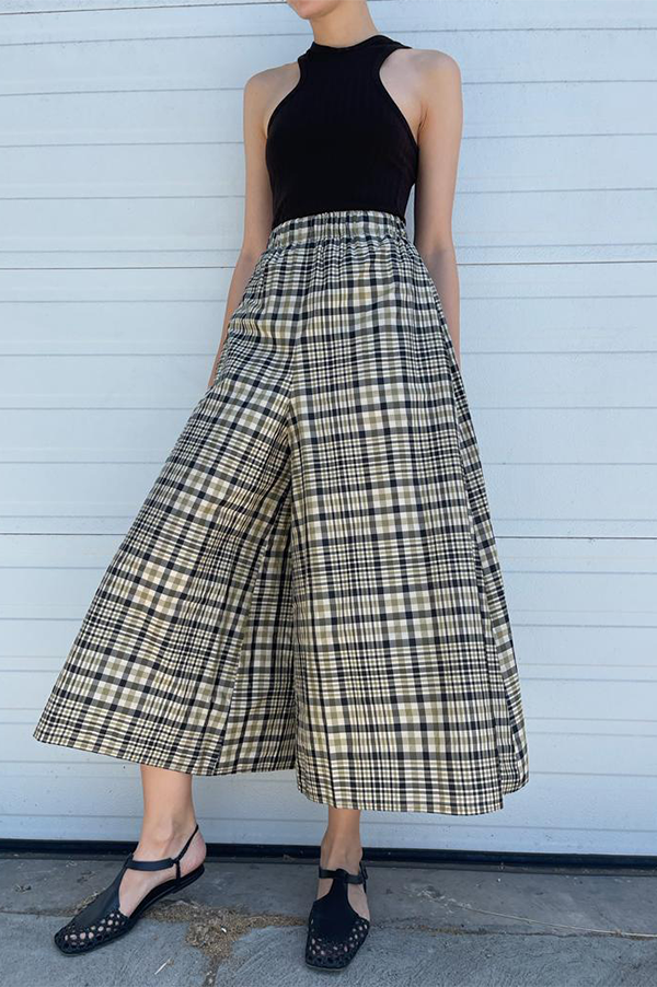 Dusan Silk Taffeta Gaucho Pants in Check