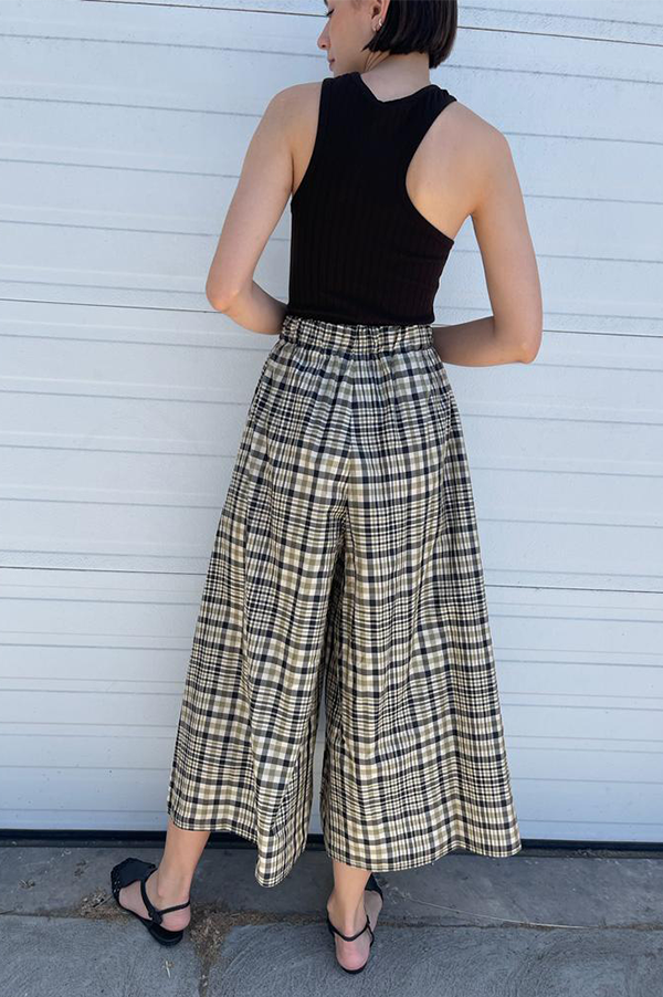 Dusan Silk Taffeta Gaucho Pants in Check