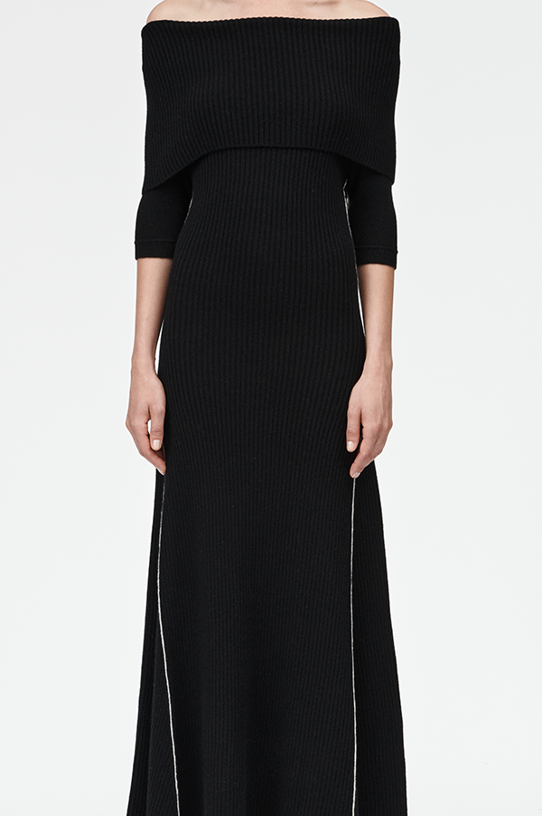 Cape Godet Dress in Black (Sold Out)