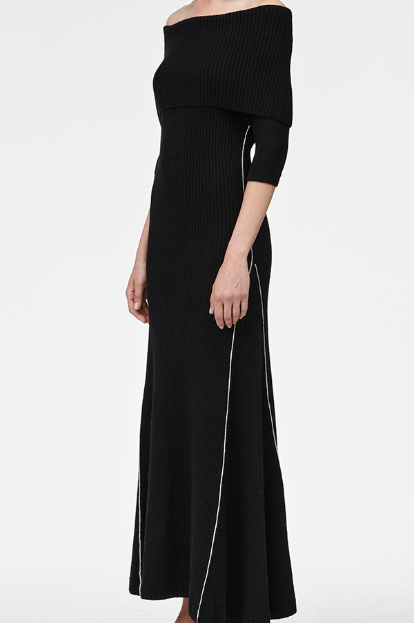 Cape Godet Dress in Black