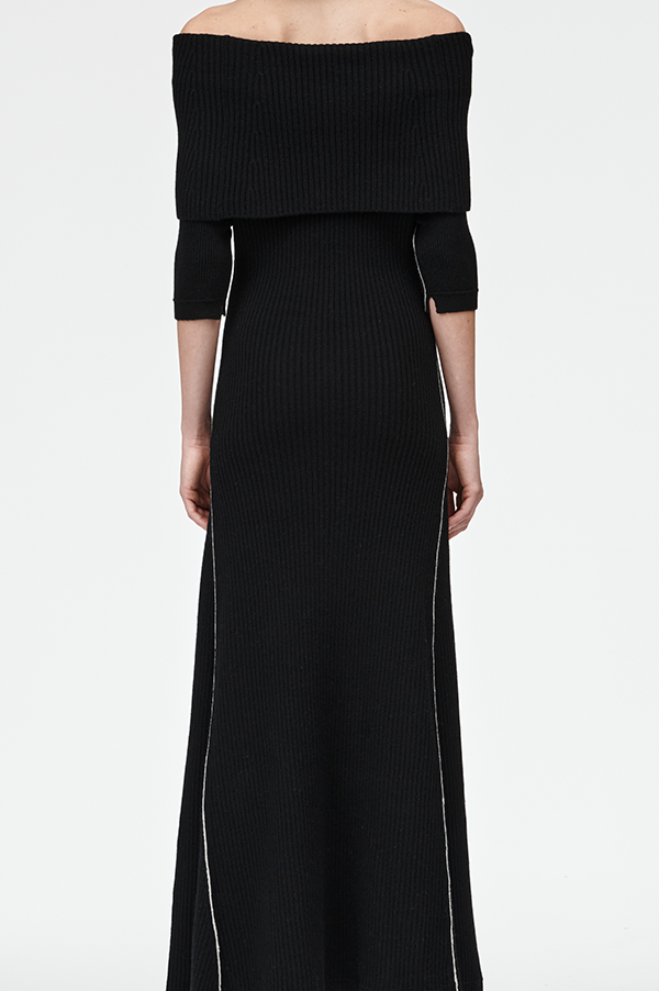 Cape Godet Dress in Black (Sold Out)