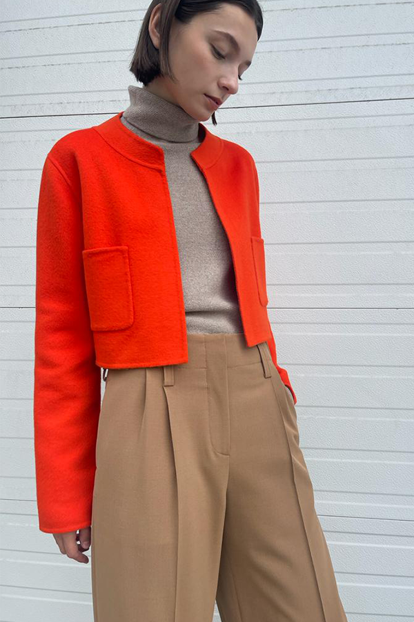 Odeeh Cropped Open Front Jacket in Mandarin