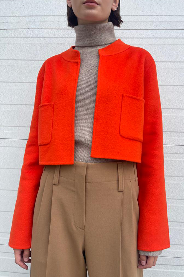 Odeeh Cropped Open Front Jacket in Mandarin