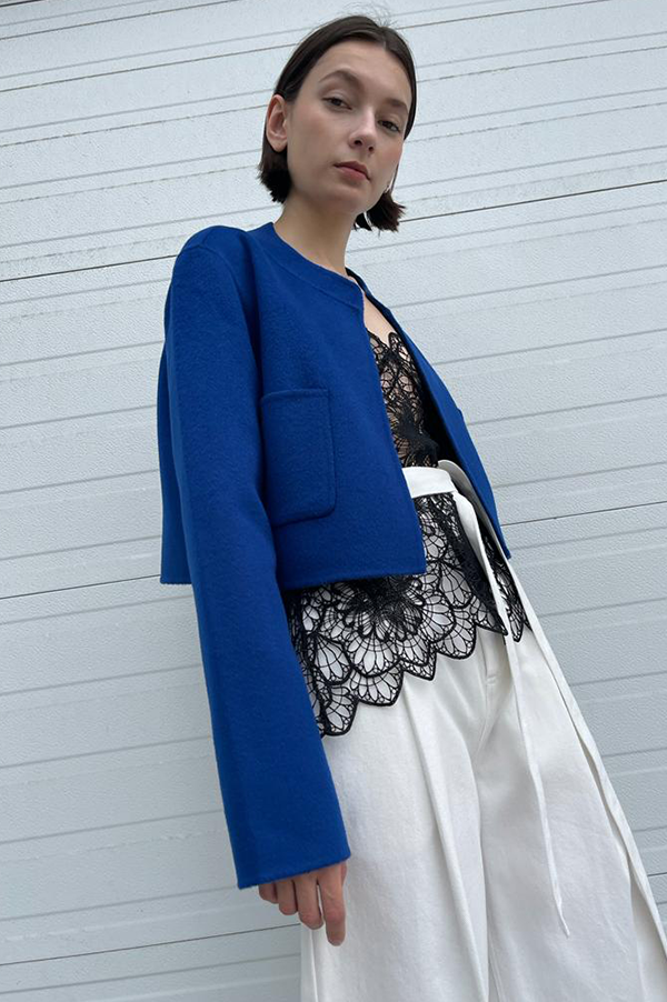 Odeeh Cropped Open Front Jacket in Royal