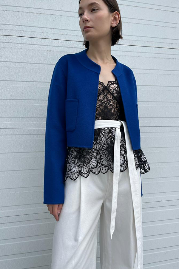 Odeeh Cropped Open Front Jacket in Royal