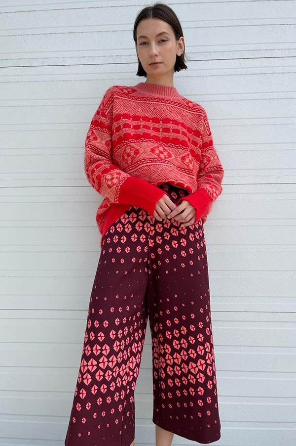 Odeeh Cropped Wide Leg Gaucho Pants in Merlot