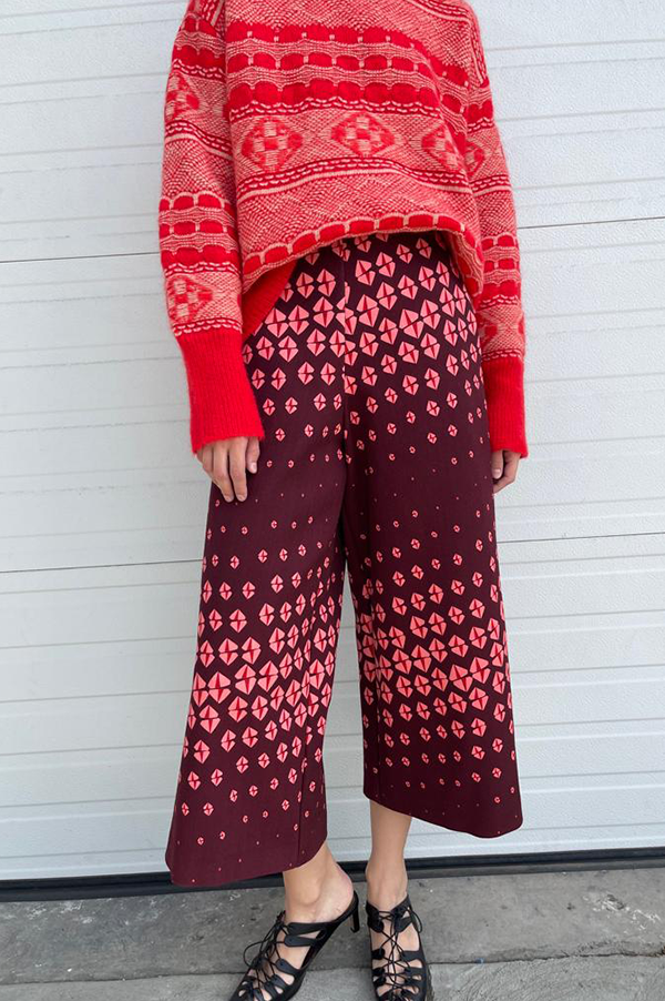 Odeeh Cropped Wide Leg Gaucho Pants in Merlot