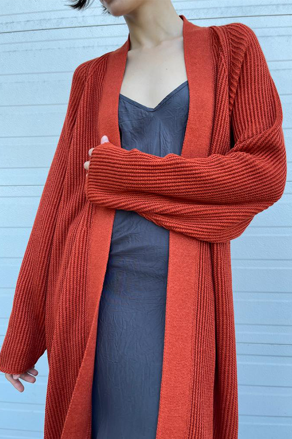 Long Linen Cardigan in Rust