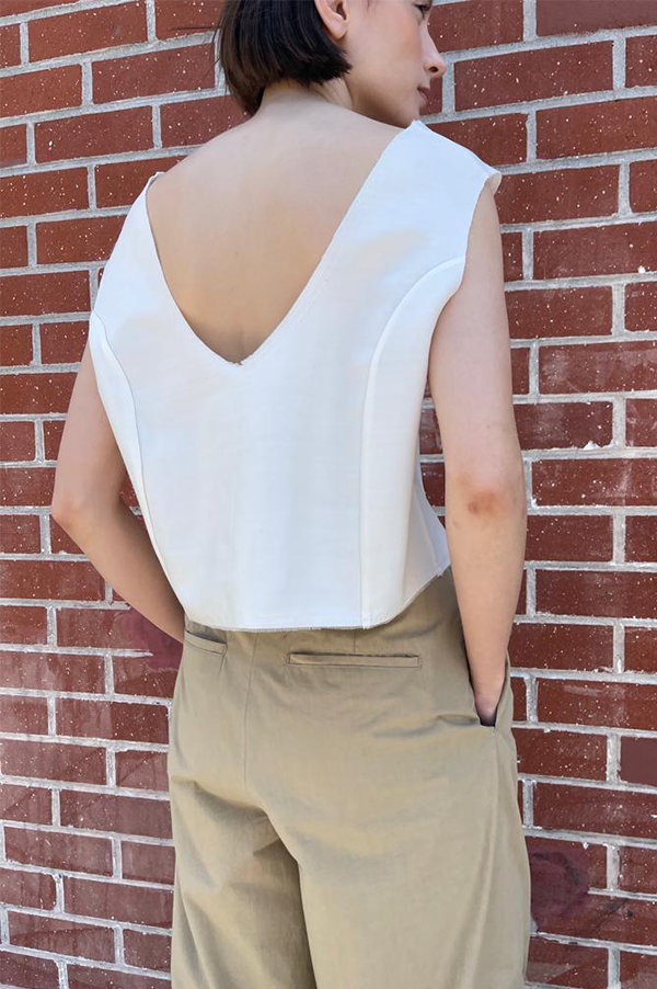 Thai silk D’orsay blue vest top in cream