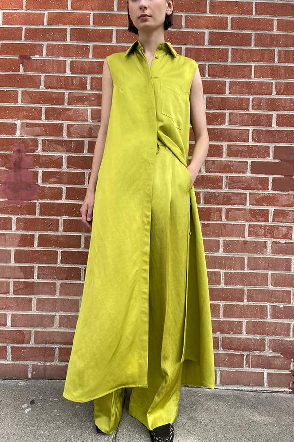 Christian Wijnants Dade Sleeveless Shirt Dress in Anis Green