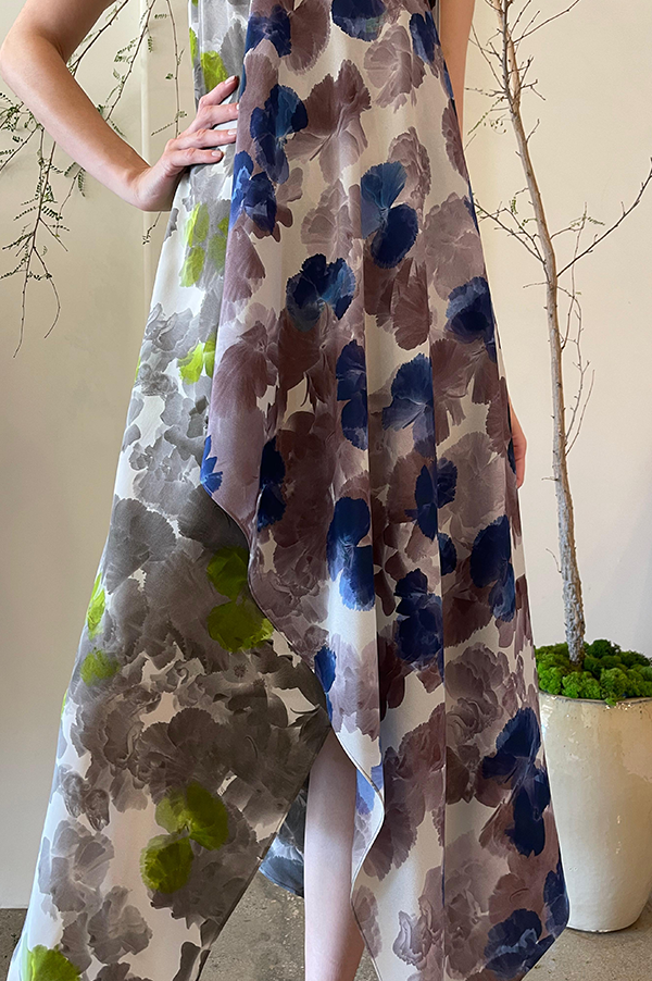 Danuwa Layered Sleeveless Dress in Yellow Blue Brown Hibiscus