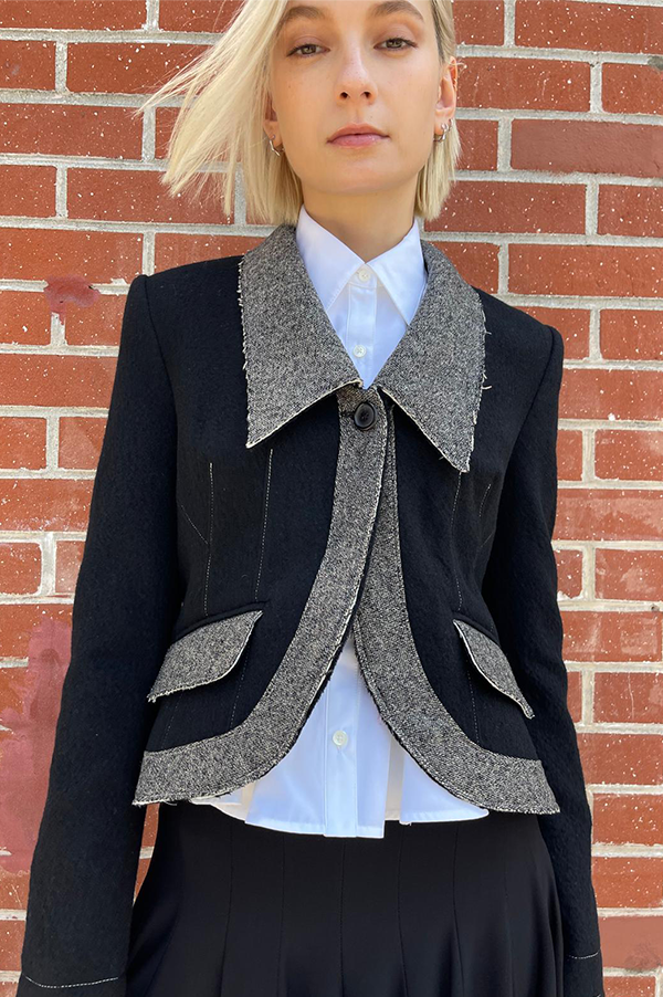 Ashlyn Davina Stretch Tweed Jacket. Ashlyn Davina Stretch Tweed Jacket Black. Ashlyn Davina Stretch Tweed Jacket black with grey accents. Ashlyn Black Jacket. Ashlyn Black tweed Jacket. Ashlyn Davina Jacket. Ashlyn Japanese Wool. Ashlyn Contrast Jacket. Des Kohan Ashlyn. Ashlyn Los Angeles. Ashlyn West Hollywood. Ashlyn Des Kohan West Hollywood. Donegal Tweed. 