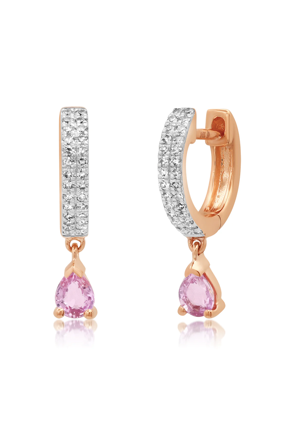 Eriness Diamond Huggies with Pink Sapphire Tear Drop