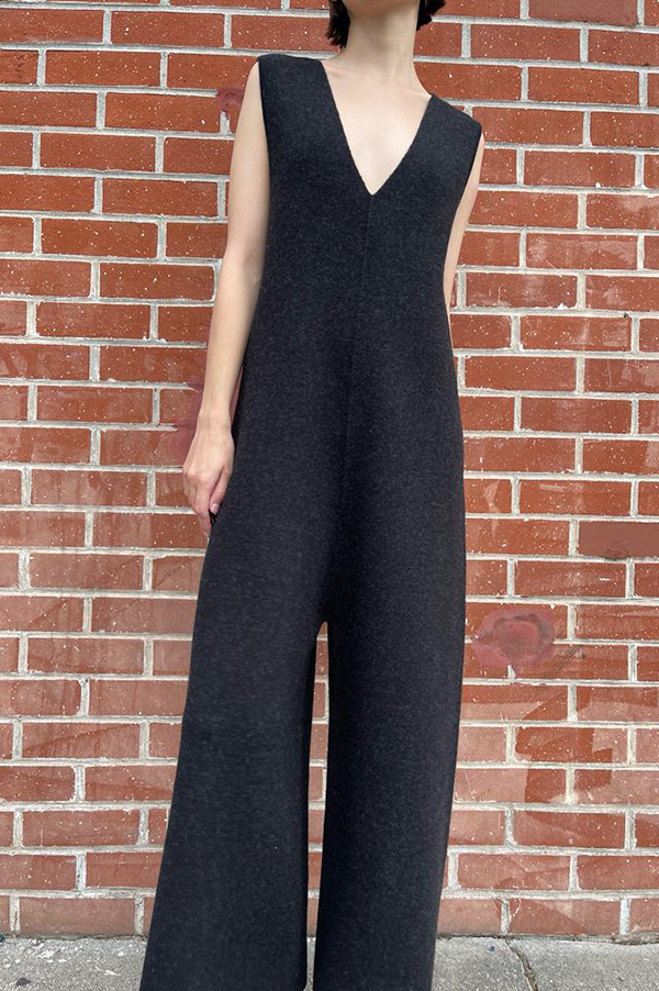 Double Knit Miter Jumpsuit in Black